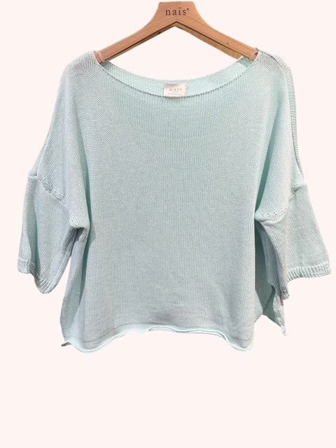 Light blue knit top on a hanger with 'nais' brand visible