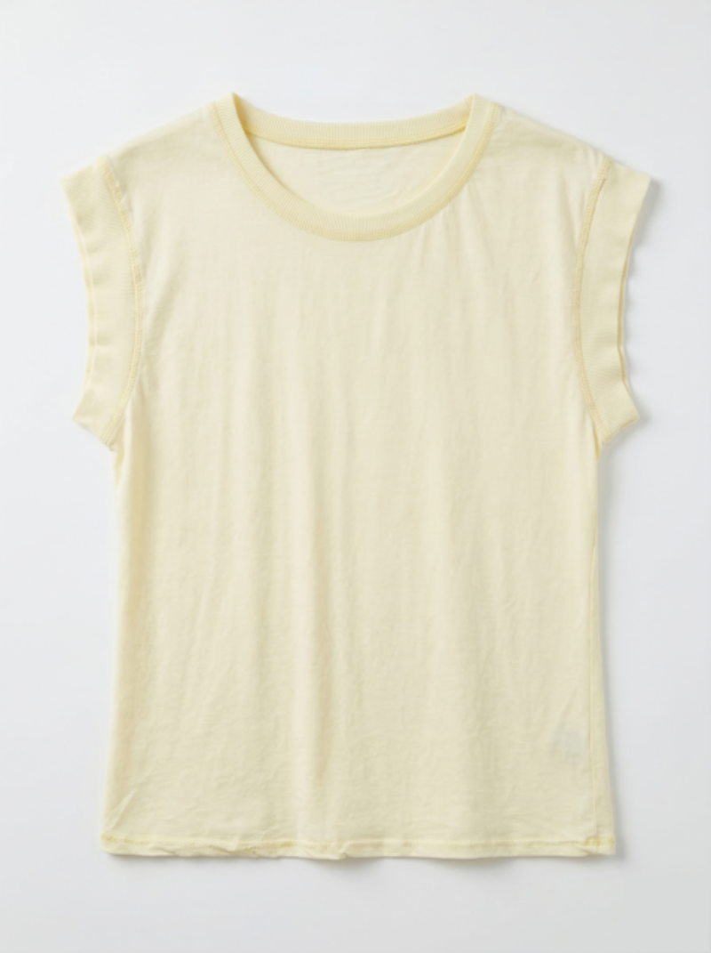 Light yellow sleeveless top on a light gray background