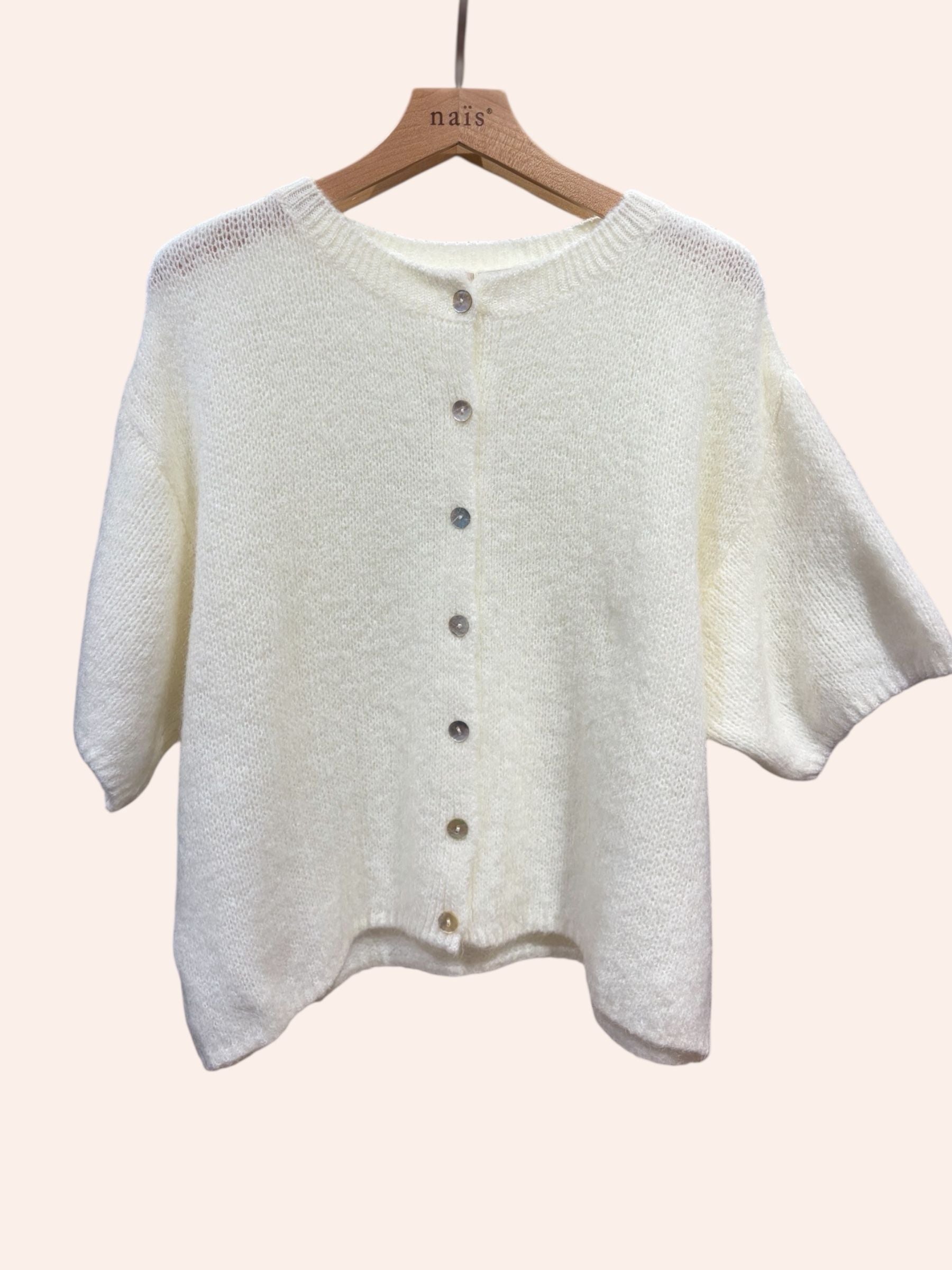 Ecru short sleeve cardigan mohair mix