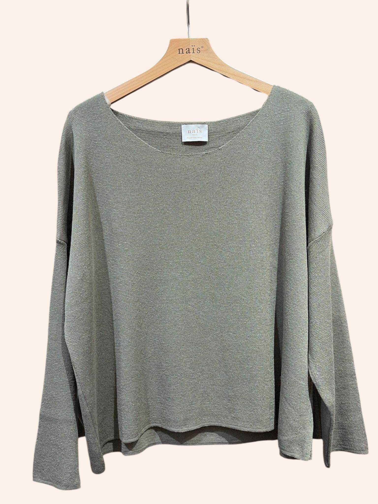 Taupe sweater on a hanger