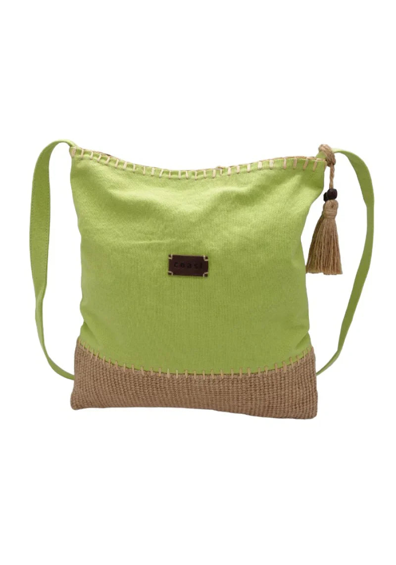 Cotton Jute Bag in Lime and Natural