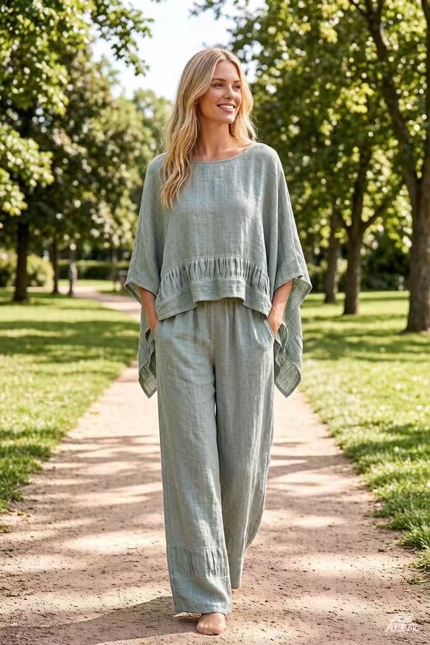 Linen mix top in duck green