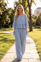 Linen mix top in blue jeans