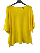 Yellow top on a hanger against a white background