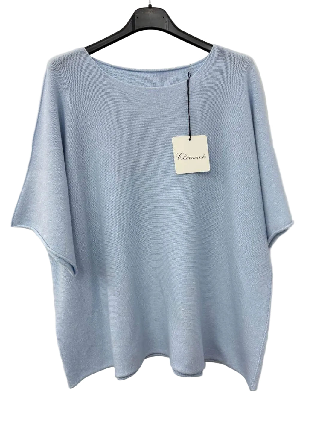 Light blue sweater on a hanger 