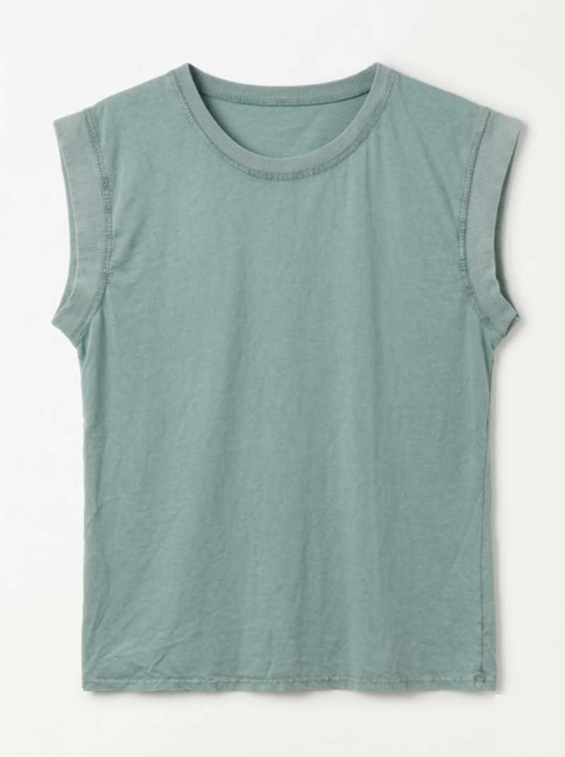 Sleeveless green shirt on a white background