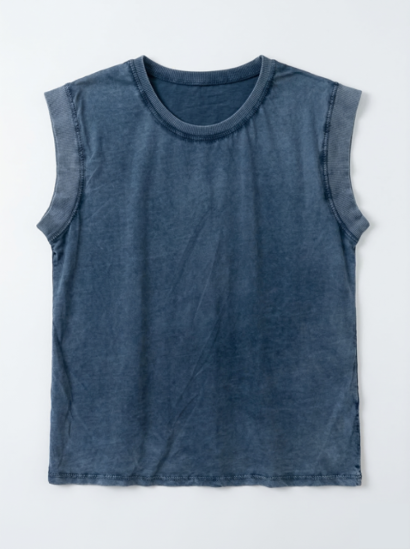 Blue sleeveless shirt on a white background