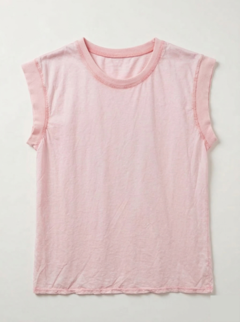 Pink sleeveless top on a light gray background