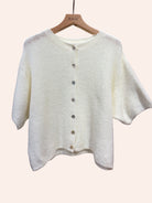 Ecru short sleeve cardigan mohair mix