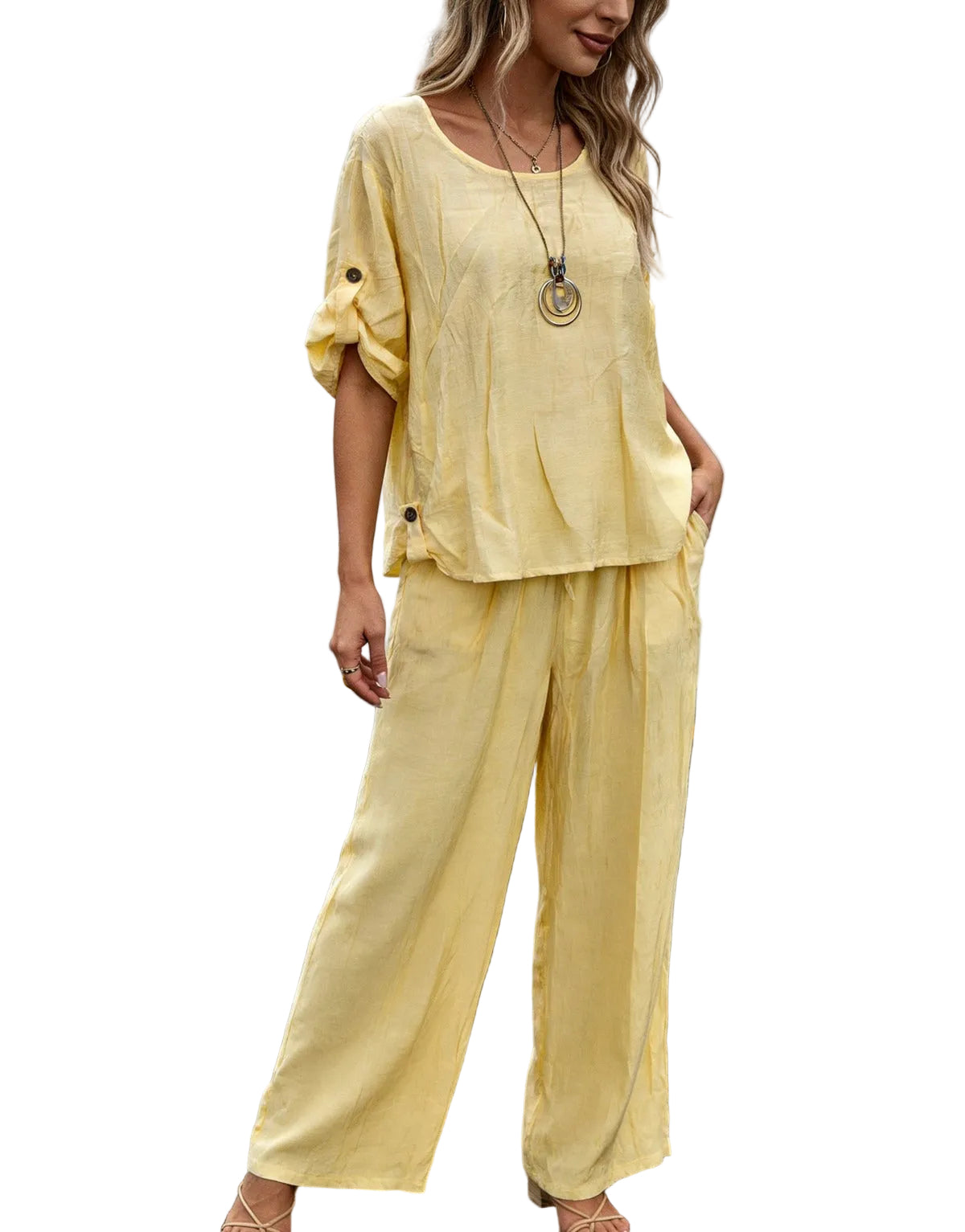 Yellow two piece outfit top and trousers