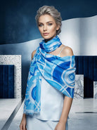 Blue printed scarf in viscose and cotton