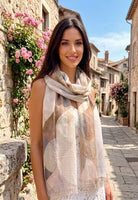 Beige geometric patterned scarf