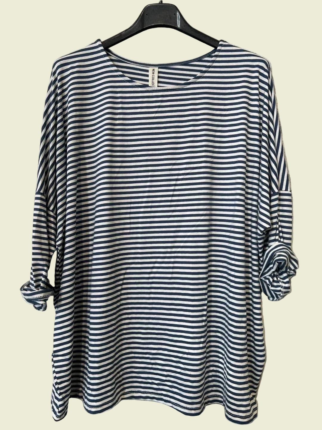 Black and white striped long-sleeve top 