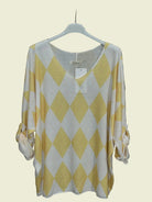 Yellow and white diamond patterned top 